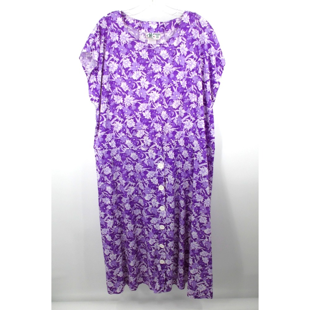 VTG HABAND FOR HER Maxi Shift Dress Women 3XL Purple Floral Cottage Core Prairie